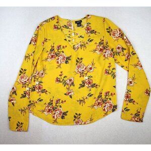 RUE21 - WOMEN'S YELLOW FLORAL PRINT LONG SLEEVE TOP - SIZE S